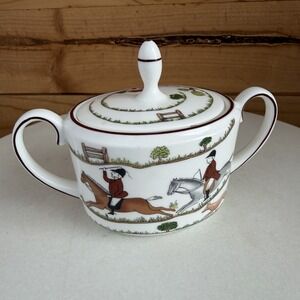 Coalport Fine Bone China Hunting Scene England Sugar Pot Dish With Lid Rare